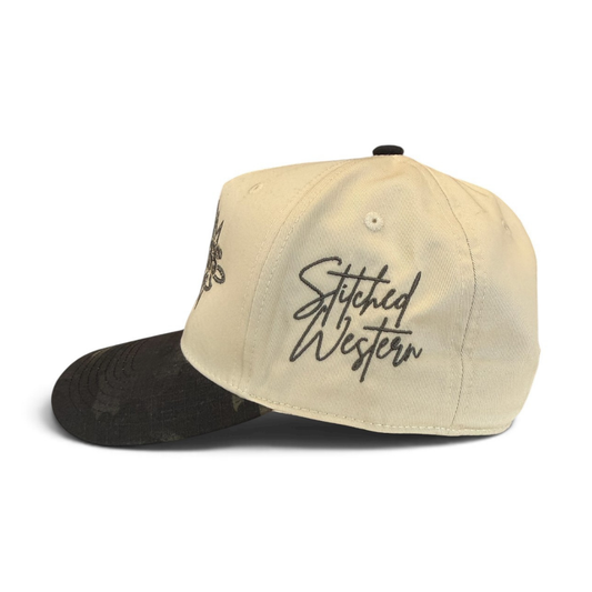 STITCHED WESTERN COMBO CAP | Beige/Black Camo