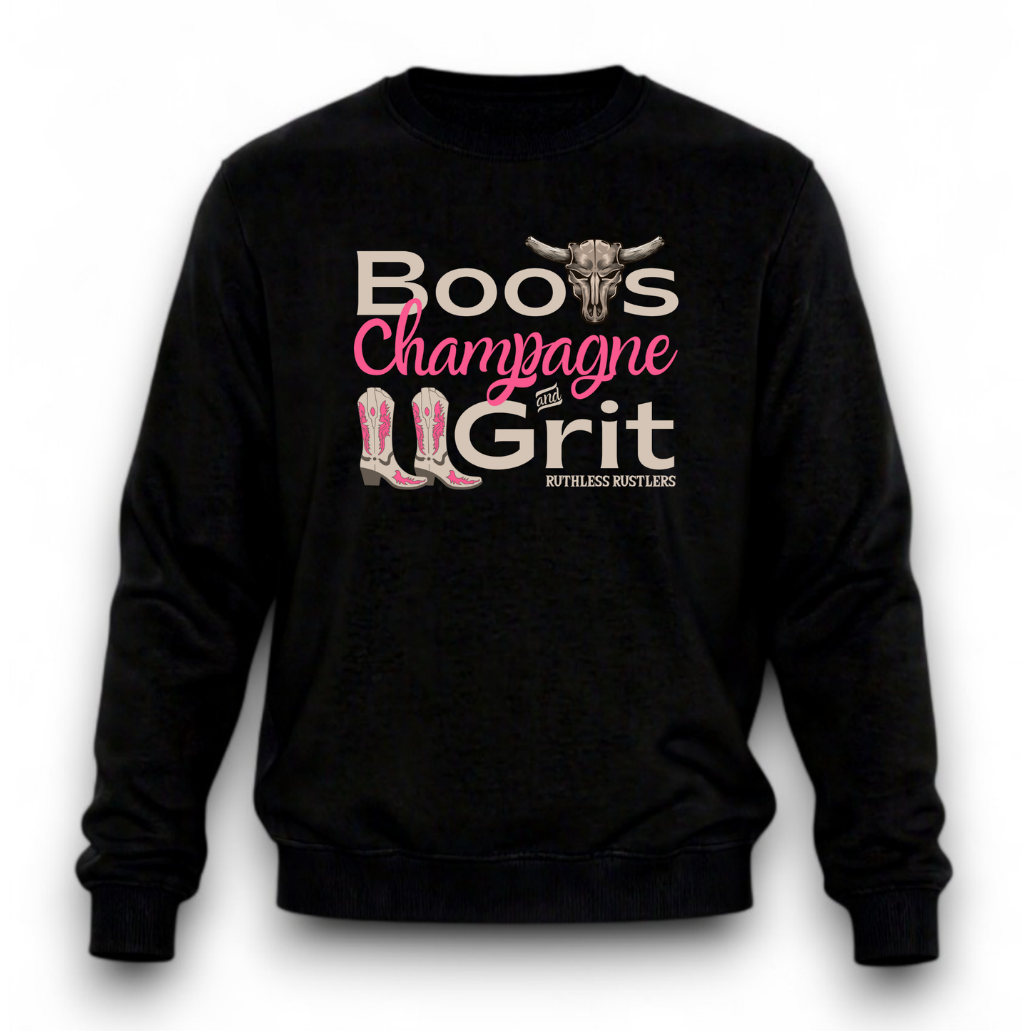 Ruthless Rustlers Boots Champagne & Grit Crewneck