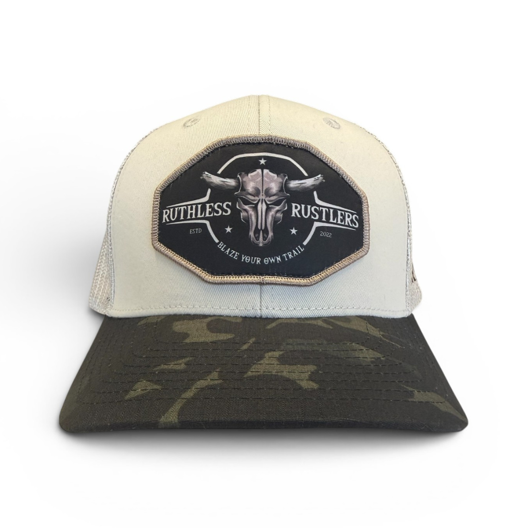 Ruthless Rustlers Original Trucker Cap | Beige/Black Camo