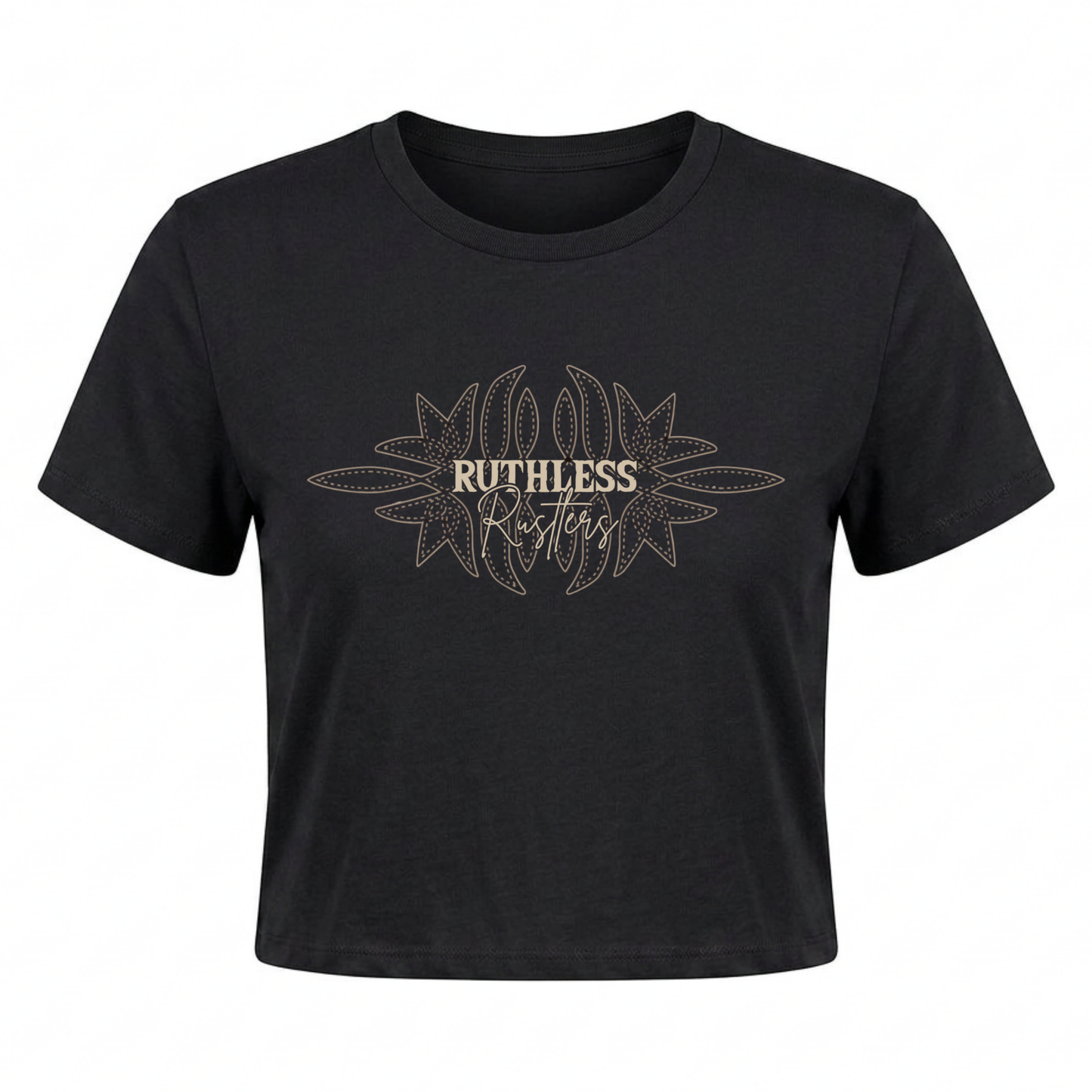 STITCHED WESTERN FLOWY CROP | Black