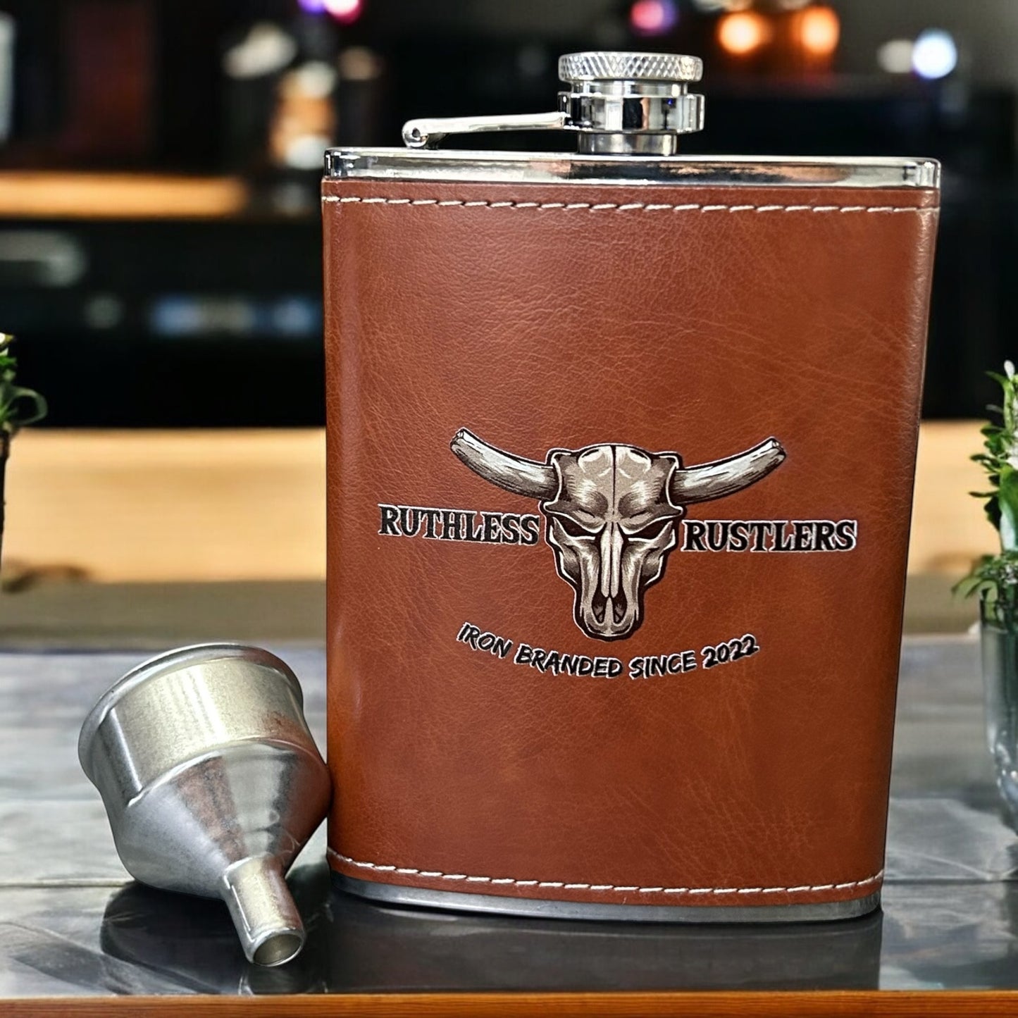 Ruthless Rustlers Hip Flask Set | Brown