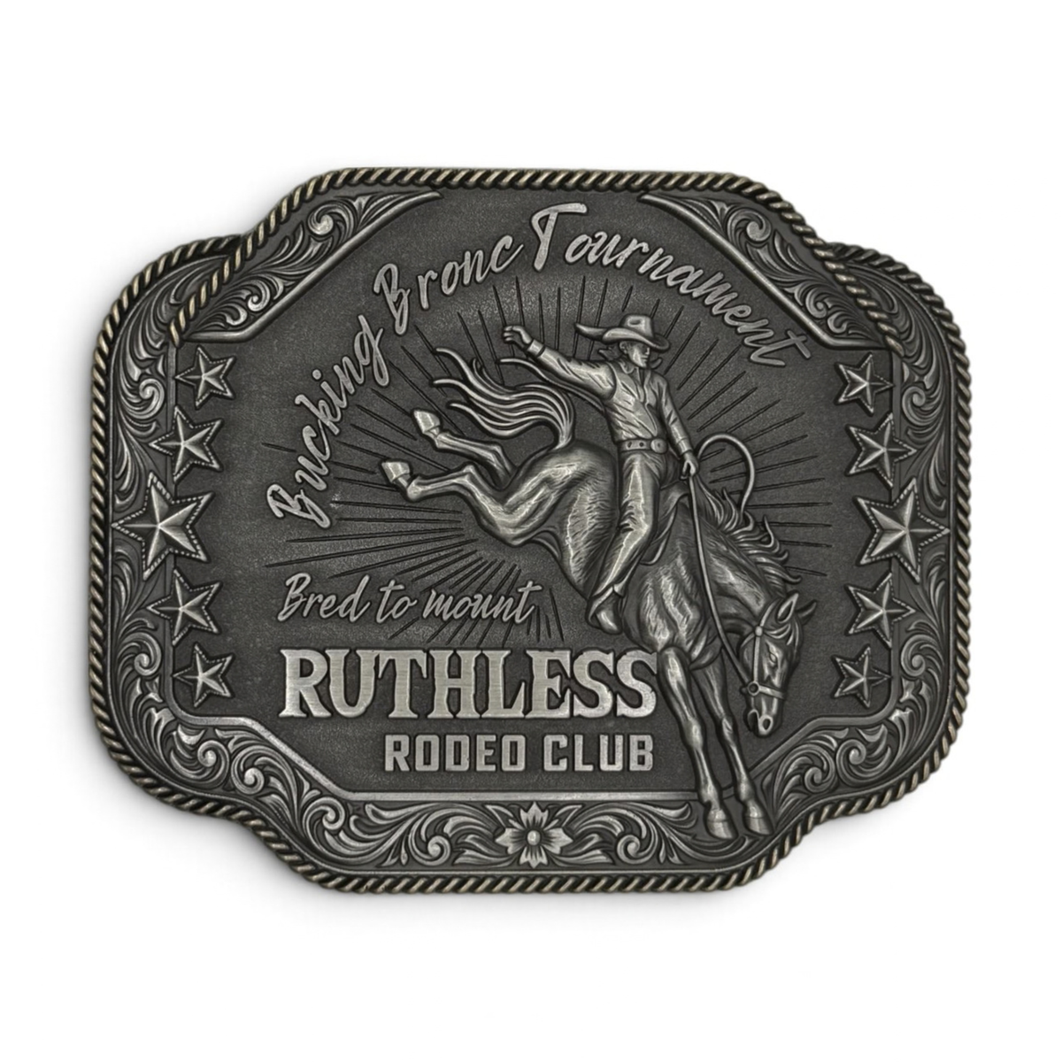 BUCKING BRONC BELT BUCKLE | Antique Silver