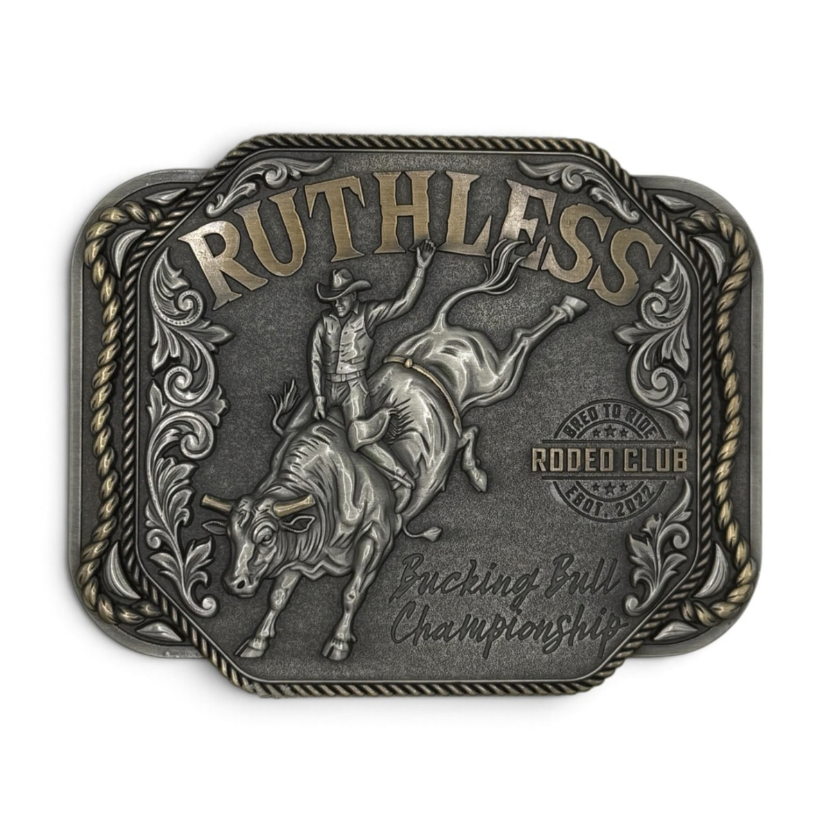 BUCKING BULL BELT BUCKLE | Antique Silver/Copper