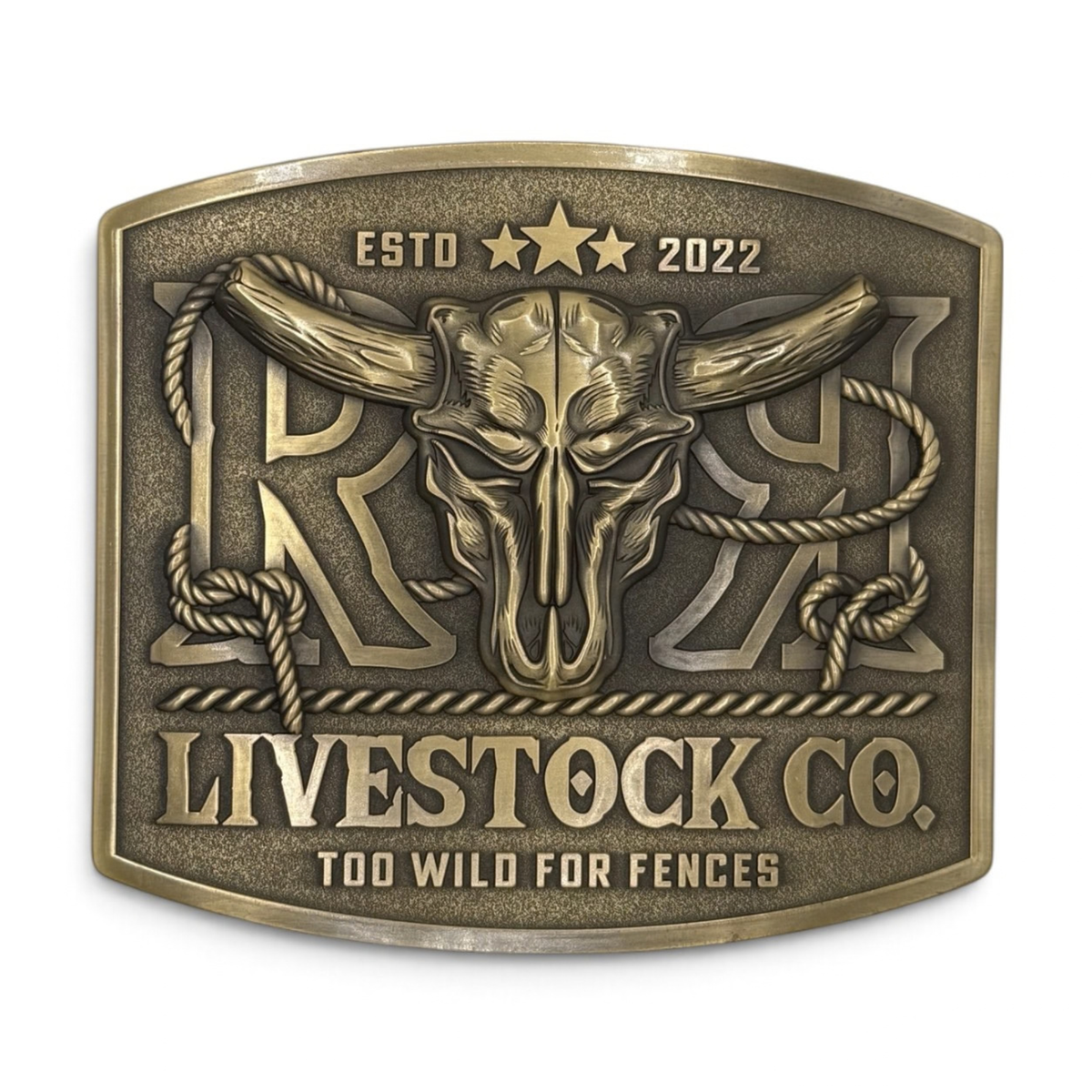 RR LIVESTOCK CO. BELT BUCKLE | Antique Gold