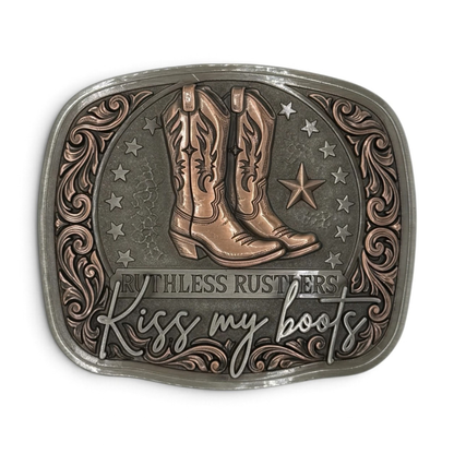 KISS MY BOOTS BELT BUCKLE | Antique Silver/Copper