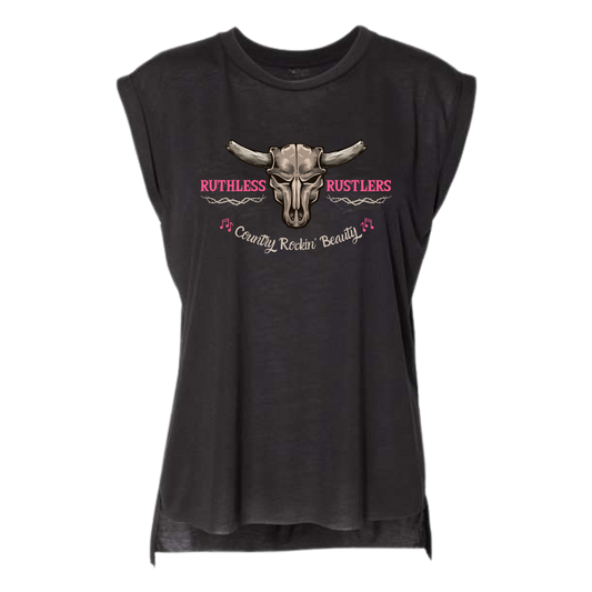 Ruthless Rustlers Country Rockin Beauty - Flowy Rolled Cuff Muscle Tee