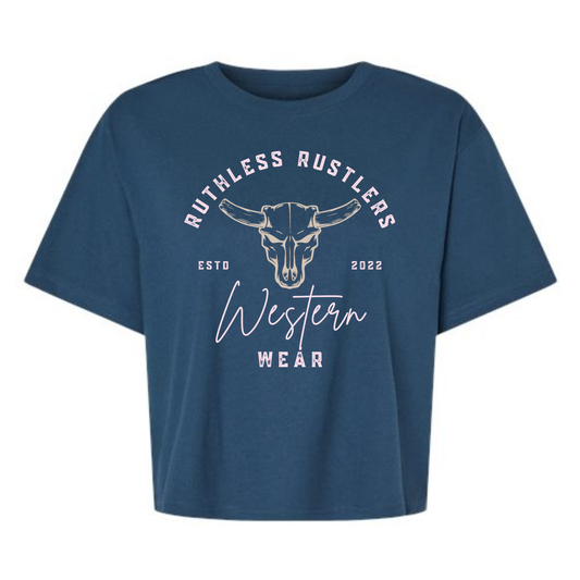 T-SHIRT BOXY WESTERN WEAR | Bleu océan