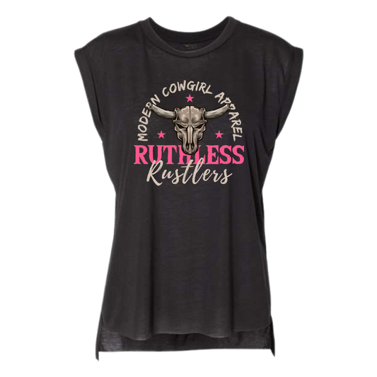 Ruthless Rustlers Modern Cowgirl - Flowy Rolled Cuff Muscle Tee