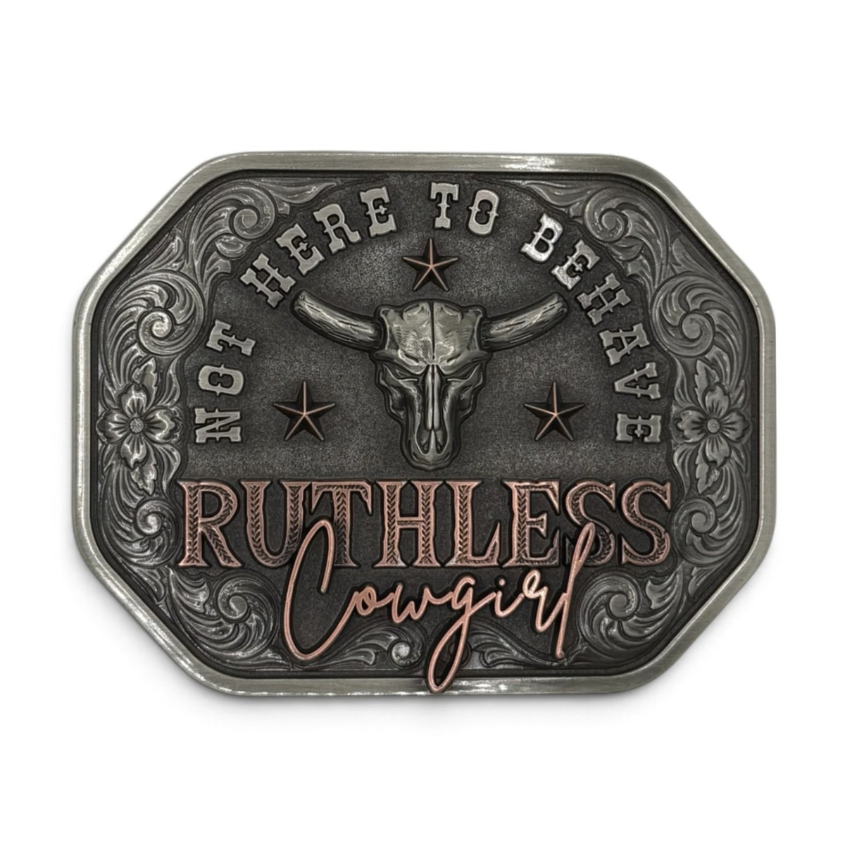 RUTHLESS COWGIRL BELT BUCKLE | Antique Silver/Copper