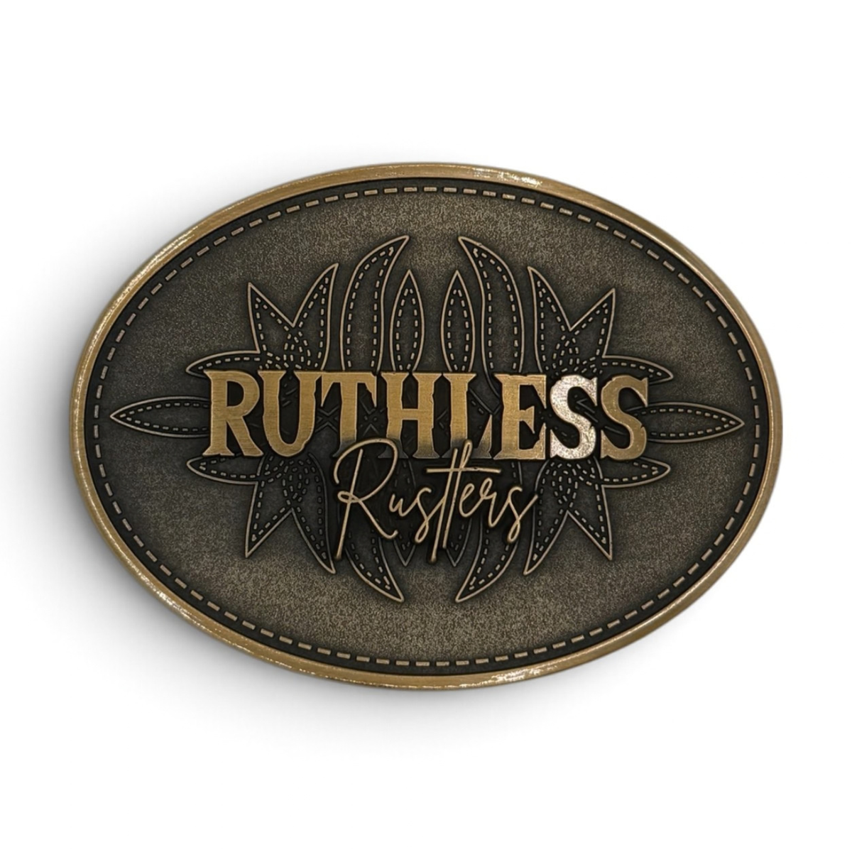 STITCHED WESTERN BELT BUCKLE | Antique Gold