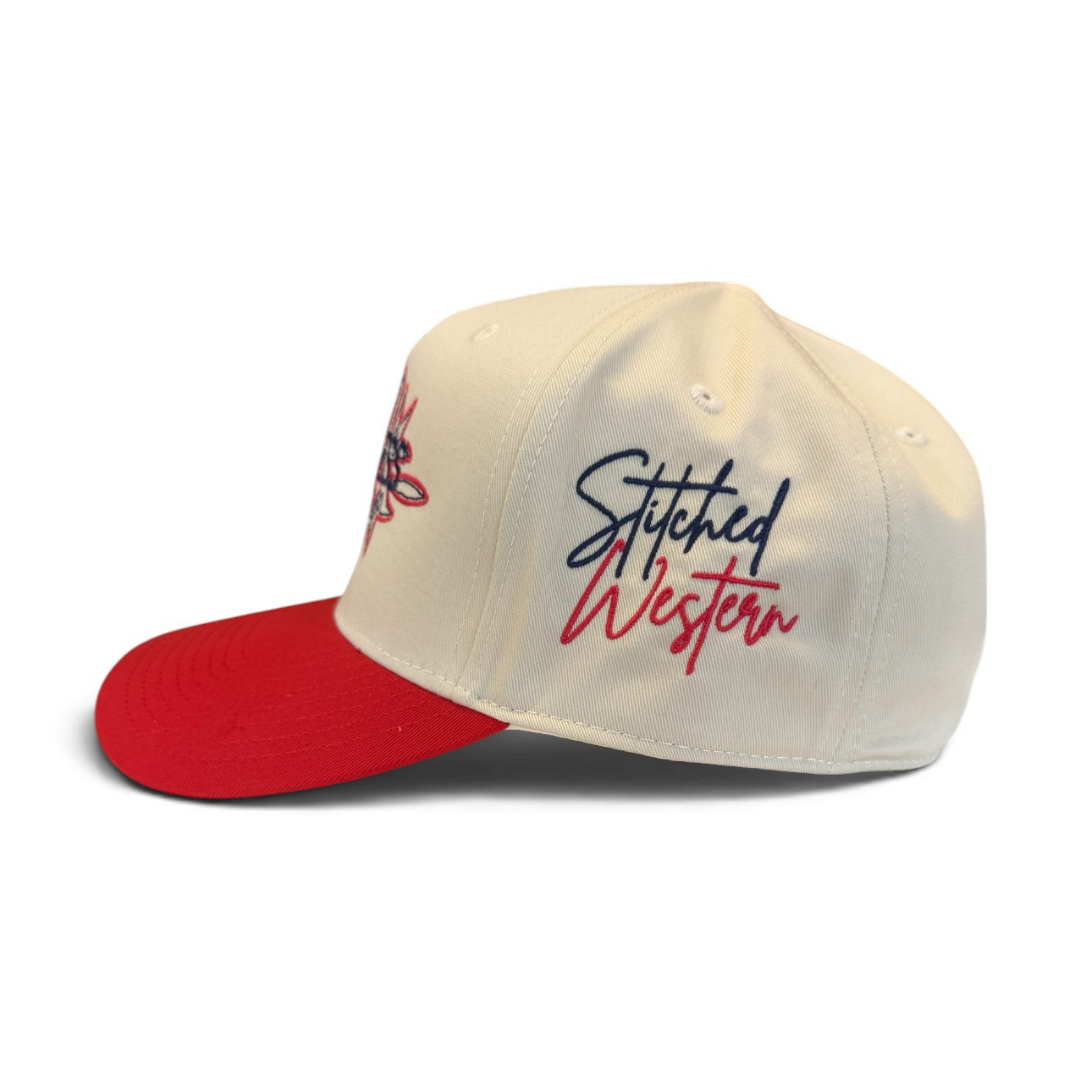 CASQUETTE COMBO STITCHED WESTERN | Beige/Rouge