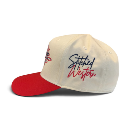 CASQUETTE COMBO STITCHED WESTERN | Beige/Rouge