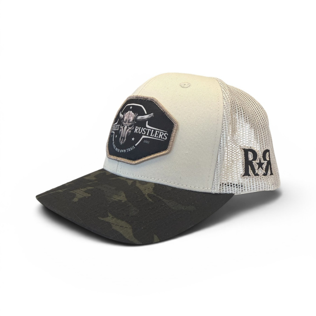 Ruthless Rustlers Original Trucker Cap | Beige/Black Camo