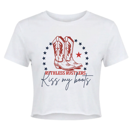 KISS MY BOOTS FESTIVAL CROP | White