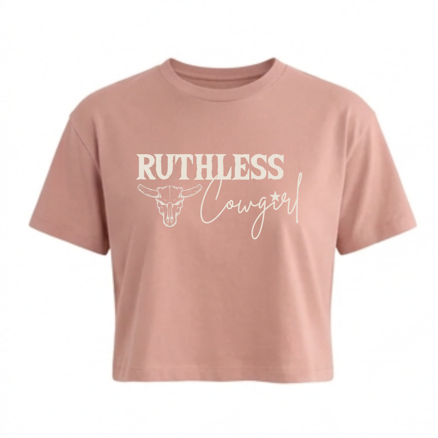 T-SHIRT COURT RUTHLESS COWGIRL | Rose poudré