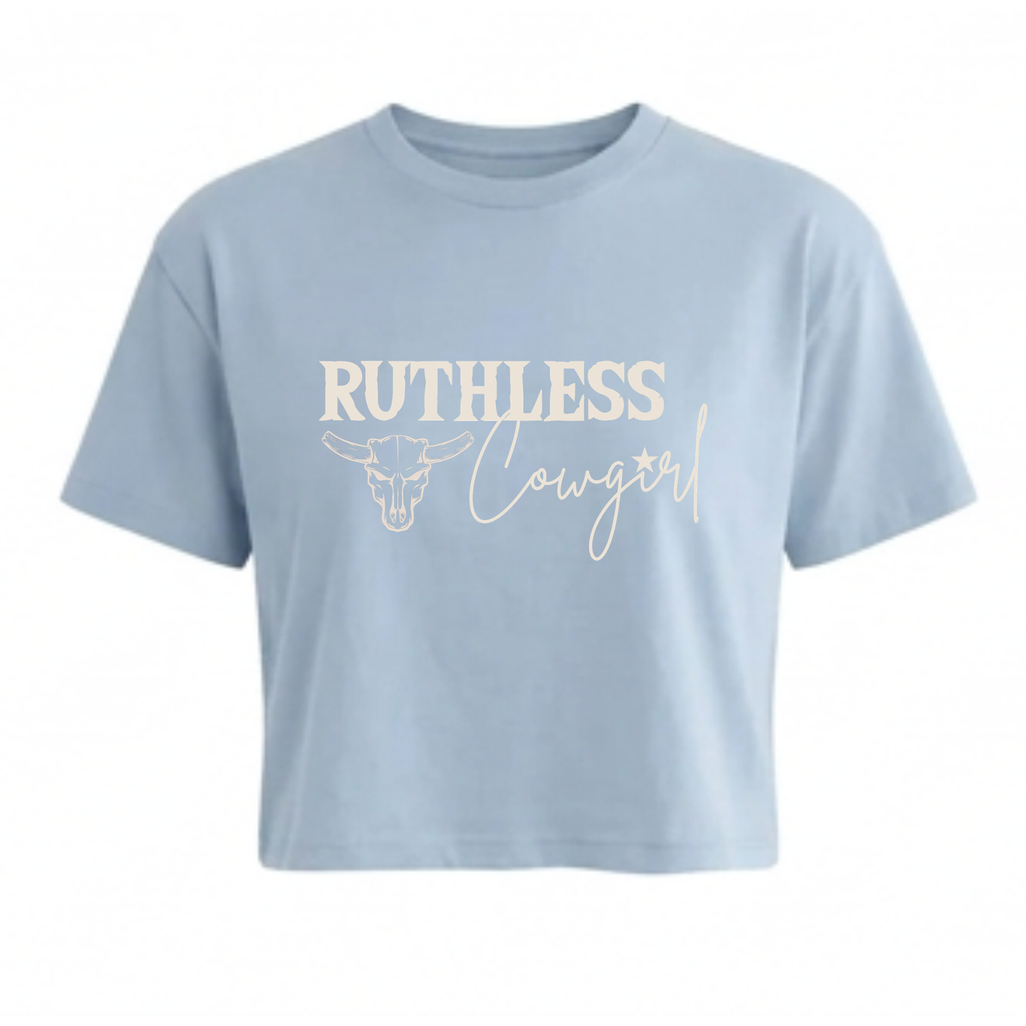 T-SHIRT COURT RUTHLESS COWGIRL | Bleu denim