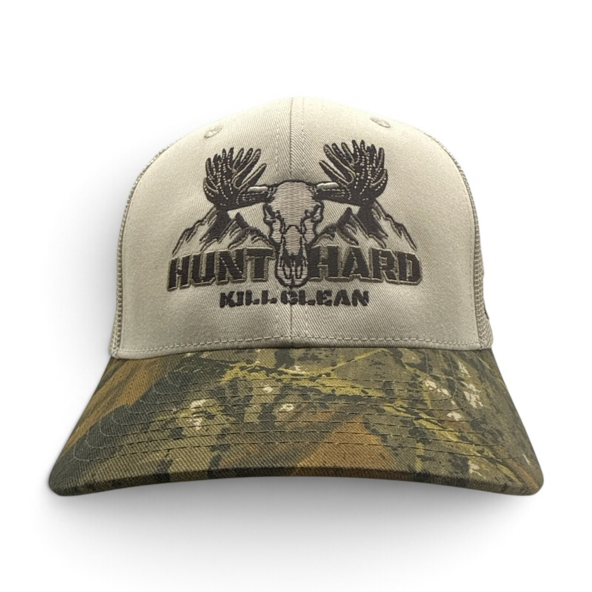 HUNT HARD TRUCKER CAP | Beige/Wood Camo