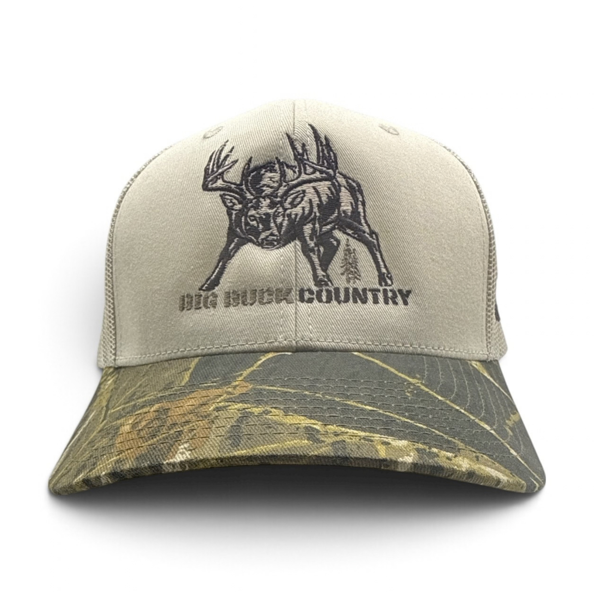 BIG BUCK COUNTRY TRUCKER CAP | Beige/Wood Camo