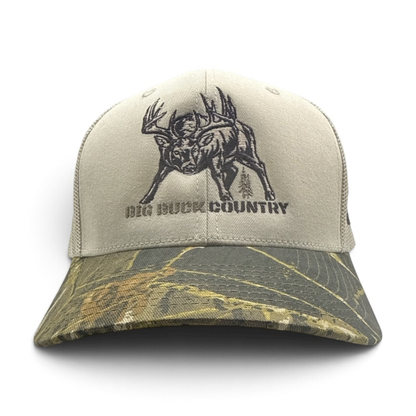 BIG BUCK COUNTRY TRUCKER CAP | Beige/Wood Camo