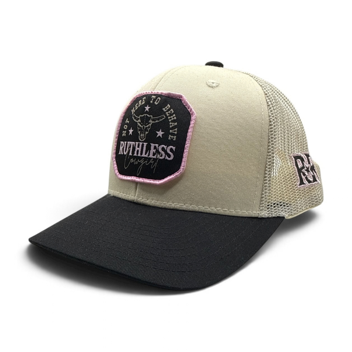 NOT HERE TO BEHAVE TRUCKER CAP | Beige/Black