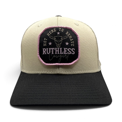 NOT HERE TO BEHAVE TRUCKER CAP | Beige/Black