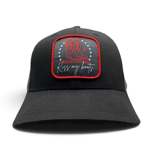 KISS MY BOOTS YOUTH TRUCKER CAP | Black/Charcoal
