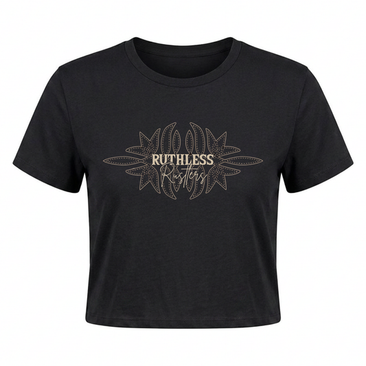 STITCHED WESTERN FLOWY CROP | Black