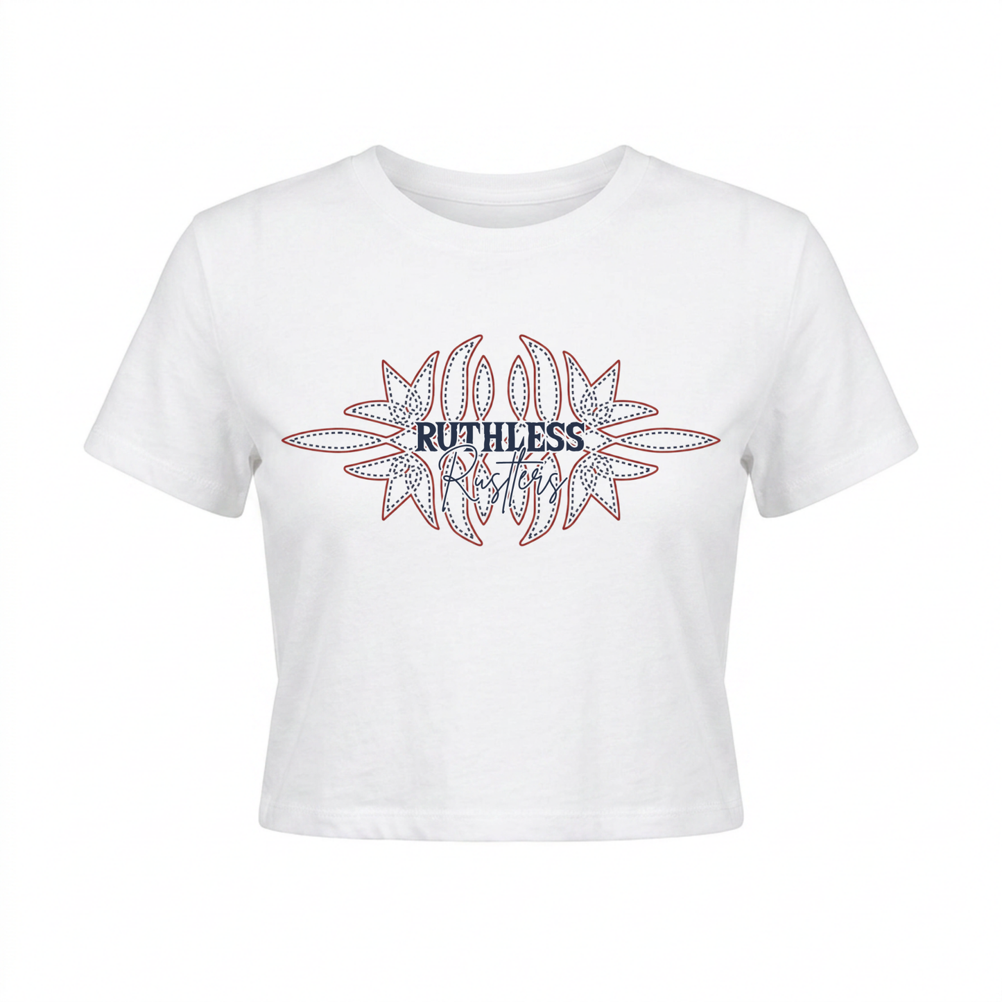 STITCHED WESTERN FLOWY CROP | White