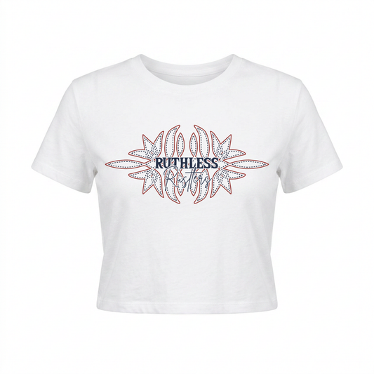 STITCHED WESTERN FLOWY CROP | White