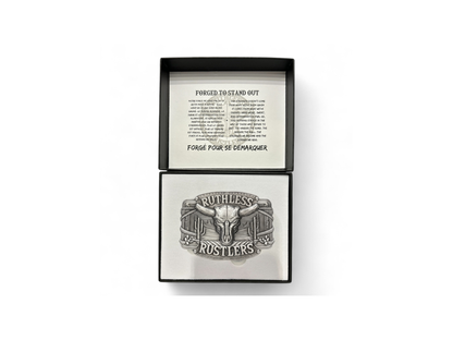 Ruthless Rustlers RR Frontier Belt Buckle | Antique Silver