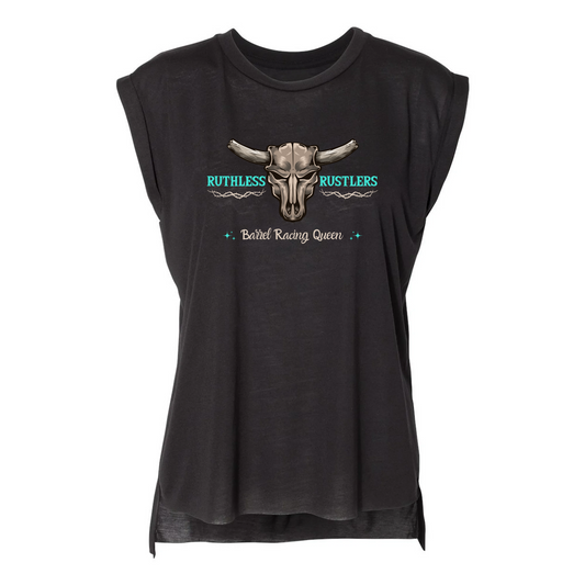 Barrel Racing Queen - Flowy Rolled Cuff Muscle Tee | Black