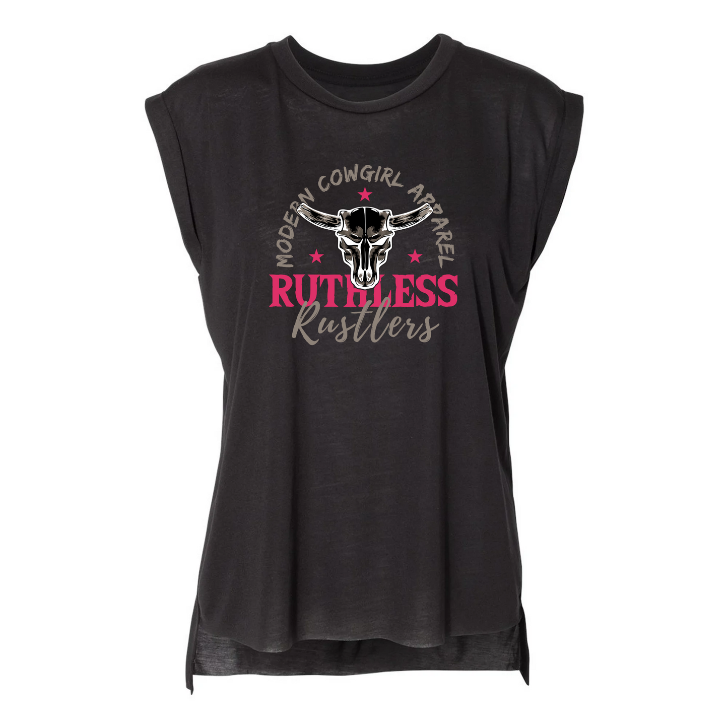 Modern Cowgirl - Flowy Rolled Cuff Muscle Tee | Black