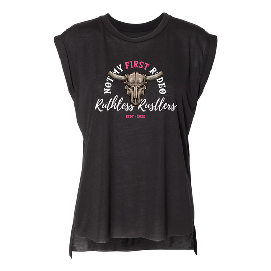 Not My First Rodeo - Flowy Rolled Cuff Muscle Tee | Black