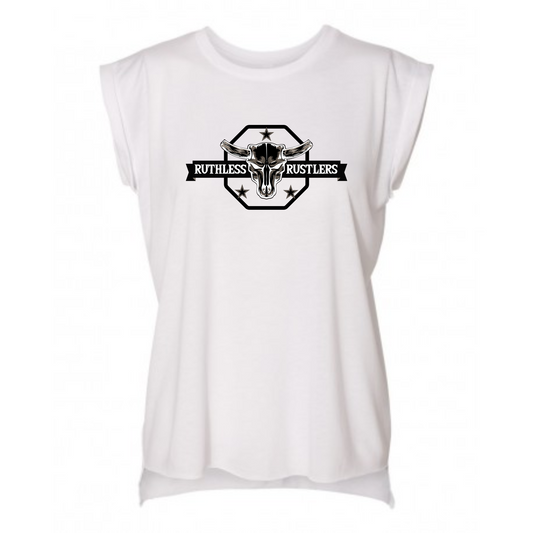 RR Rebel - Flowy Rolled Cuff Muscle Tee | White