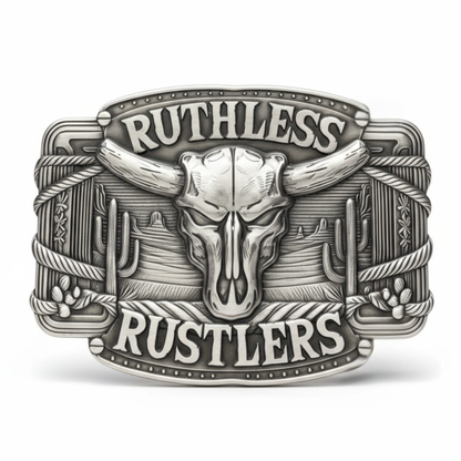 Ruthless Rustlers RR Frontier Belt Buckle | Antique Silver