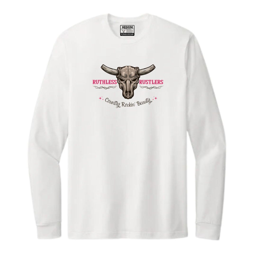 Country Rockin Beauty - Unisex Long Sleeve T-Shirt | White