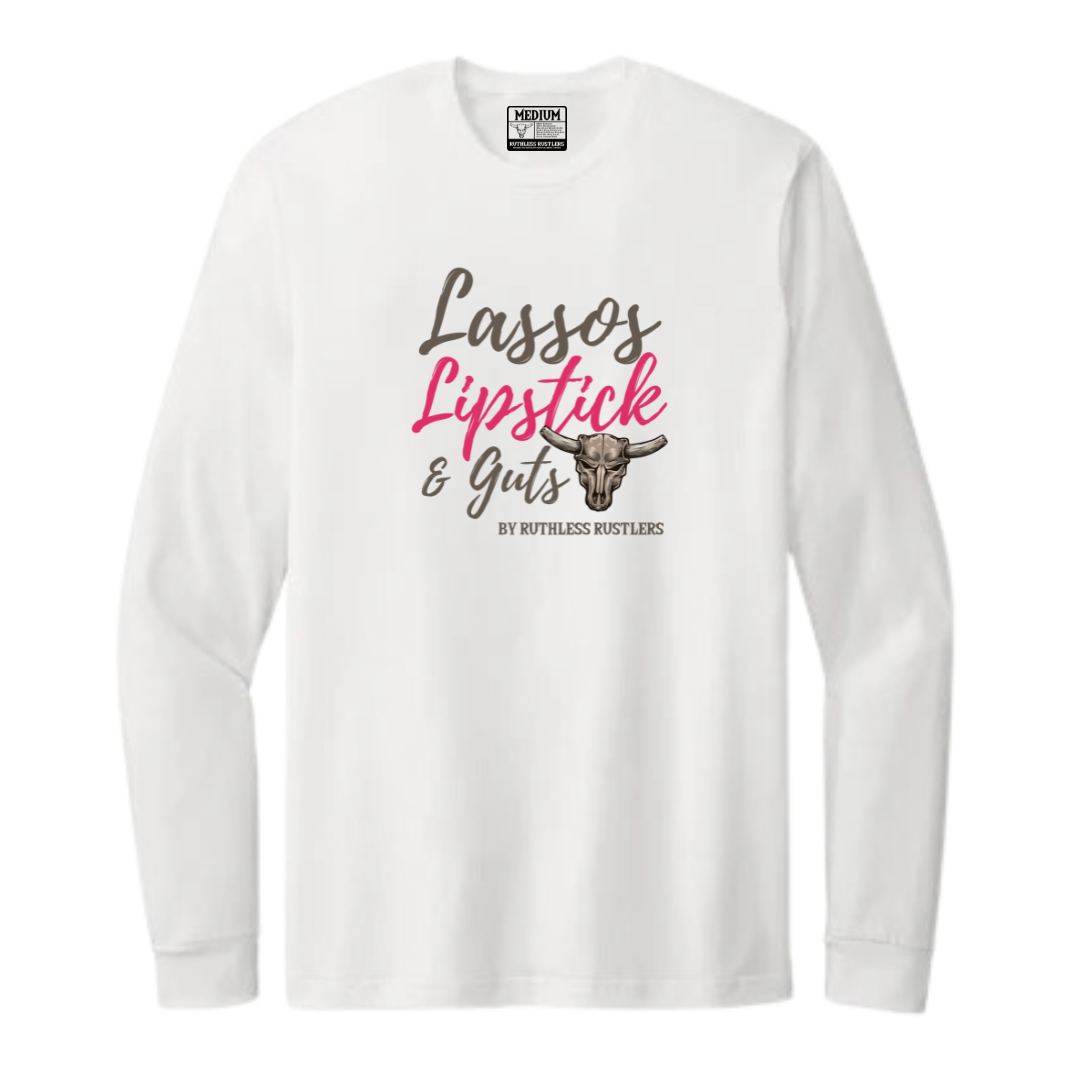 Lassos Lipstick & Guts - Unisex Long Sleeve T-Shirt | White