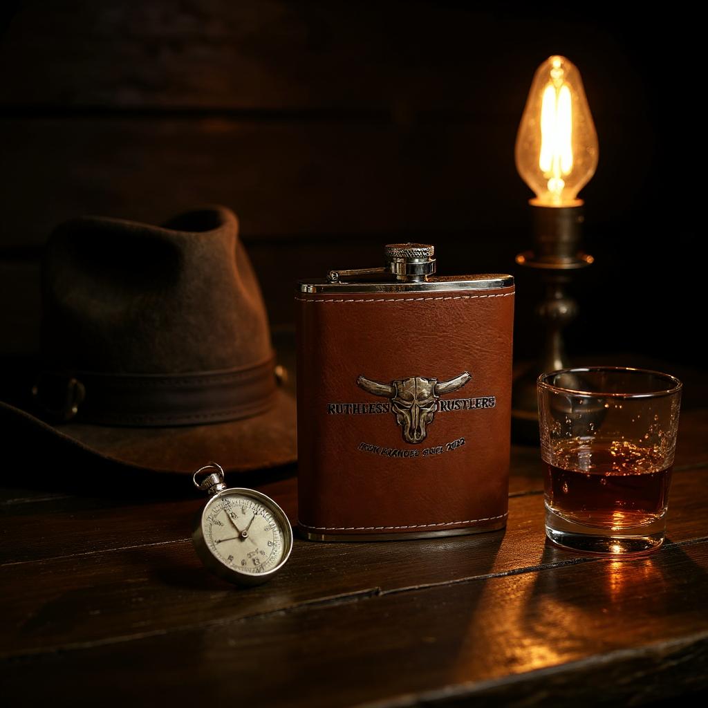 Ruthless Rustlers Hip Flask Set | Brown