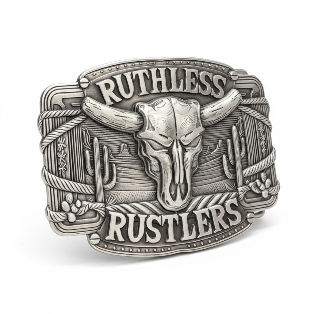 Ruthless Rustlers RR Frontier Belt Buckle | Antique Silver